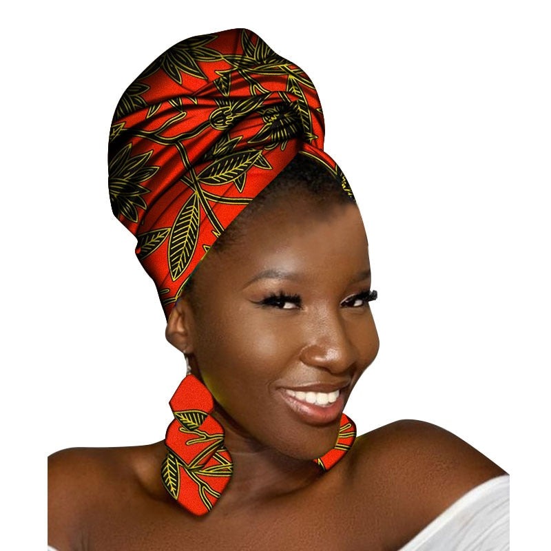 African Head Scarf and Earrings Set