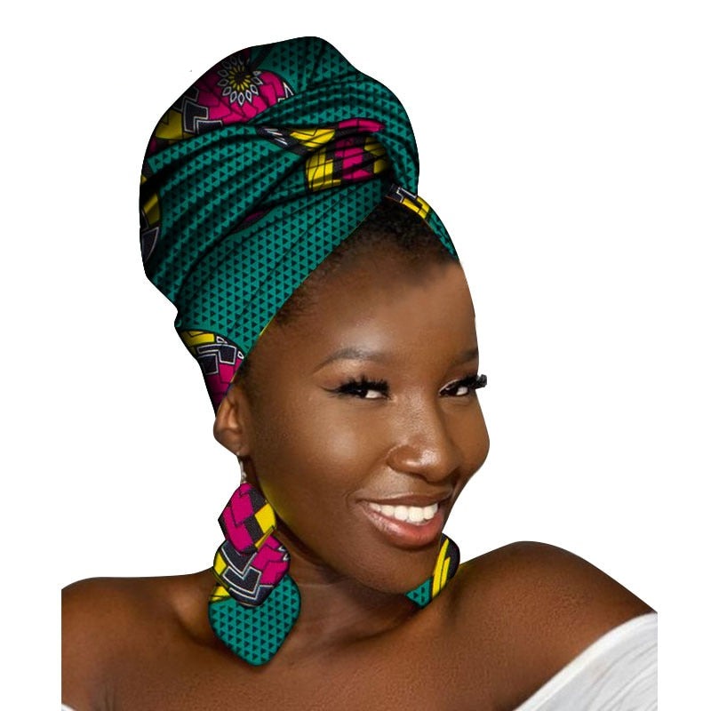 African Head Scarf and Earrings Set