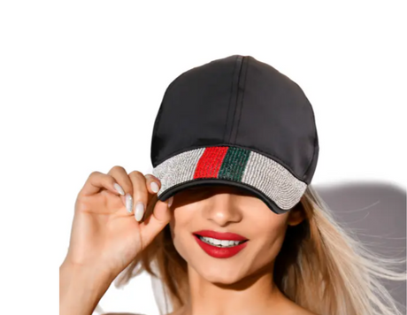 Black Satin Hat with Green and Red Stripe - Shop Sassy Chick