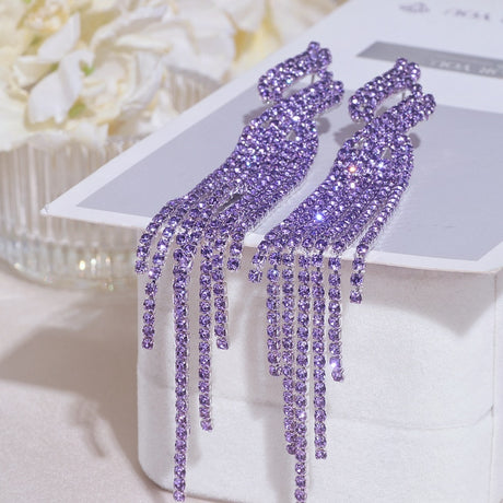 Sparkling Rhinestone Long Tassel Dangle Earring