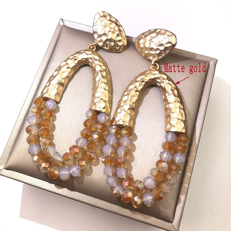 Big Long Oval Handmade Bead Earrings