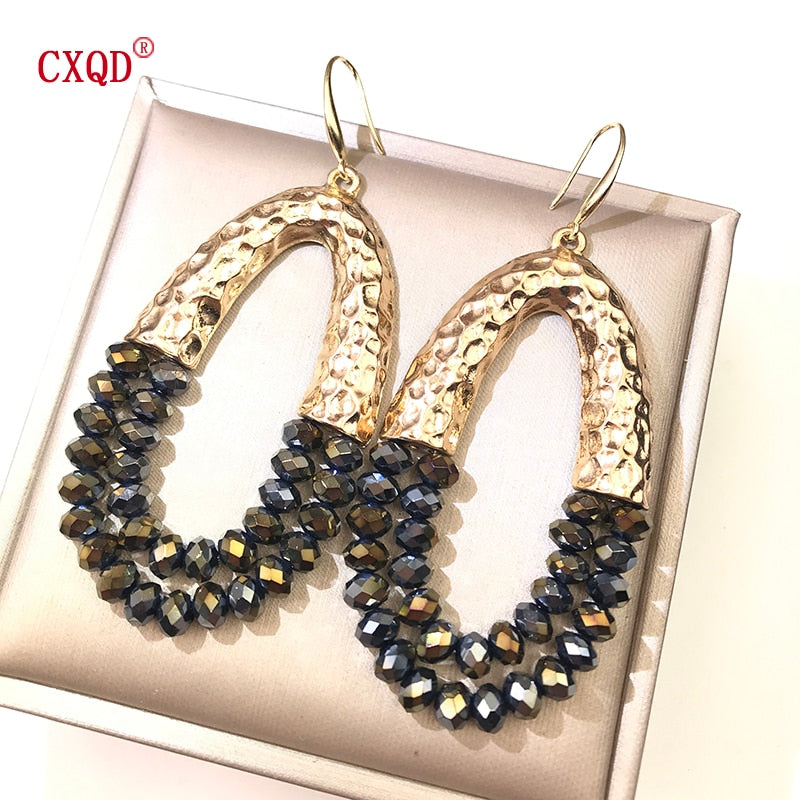 Big Long Oval Handmade Bead Earrings