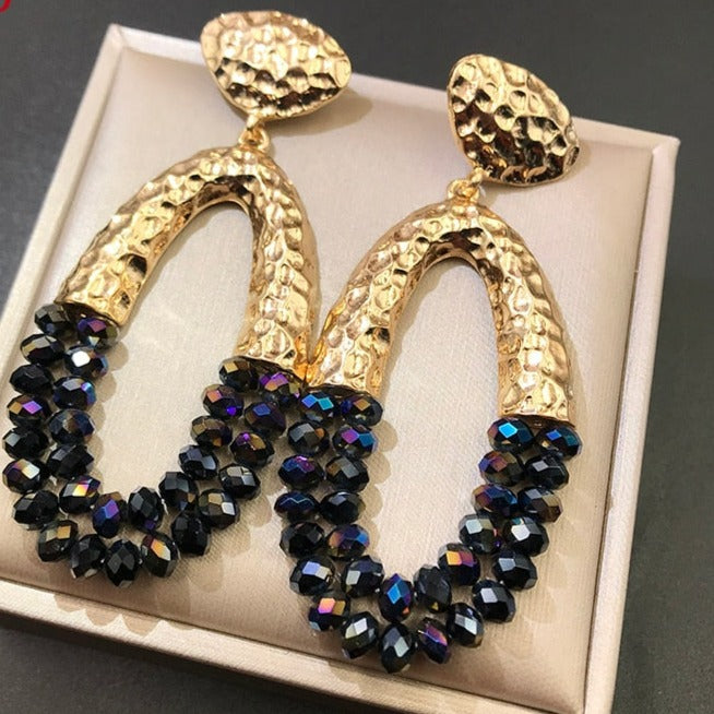 Big Long Oval Handmade Bead Earrings
