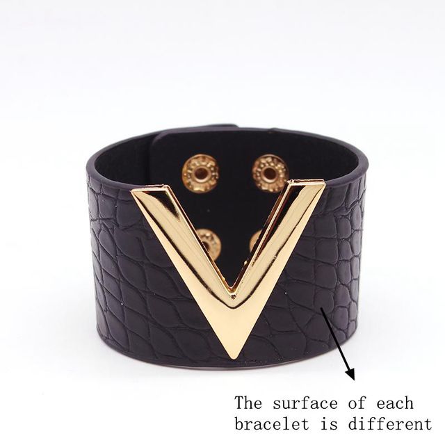 V Shaped Leather Cuff Bracelet