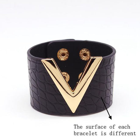 V Shaped Leather Cuff Bracelet