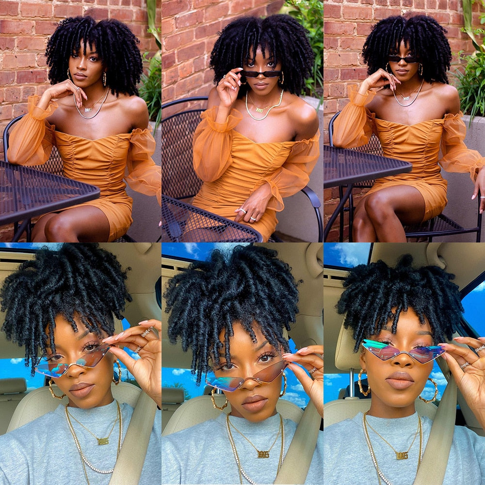 Model Using Short Dreadlock Curly Wig
