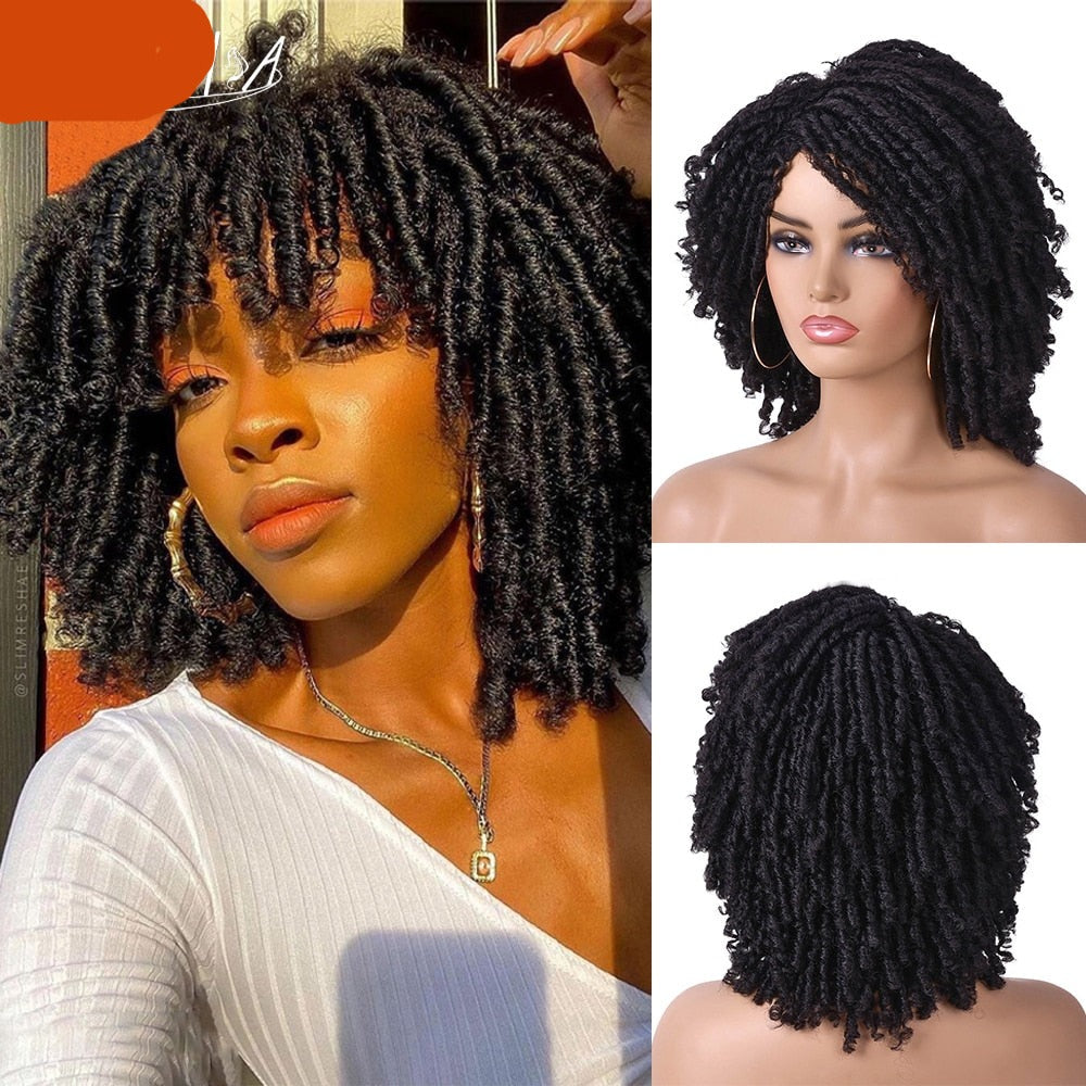 Model using Short Dreadlock Curly Wig