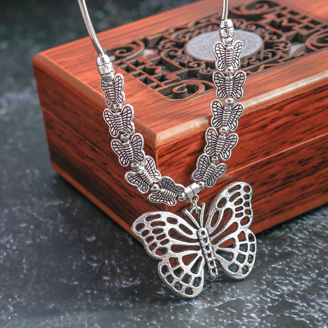 Butterfly Silver Carved Necklaces