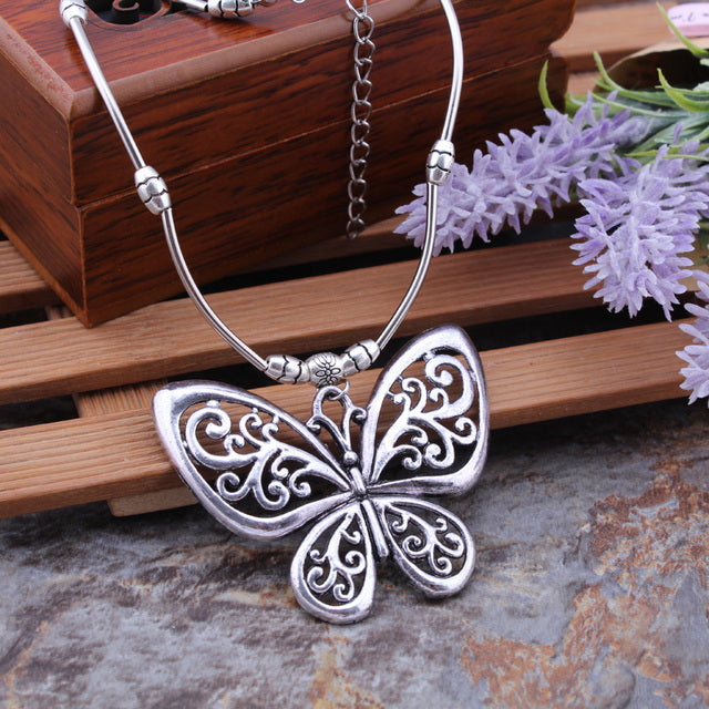 Butterlfy Silver Carved Necklaces