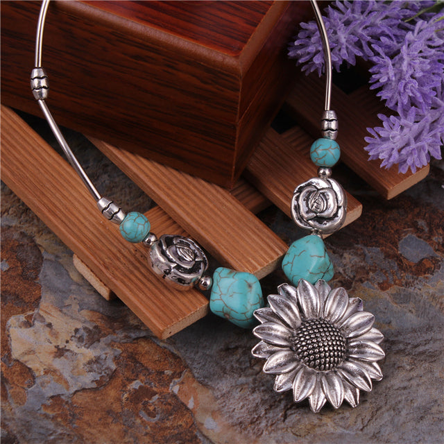 sunflower Silver Carved Necklaces