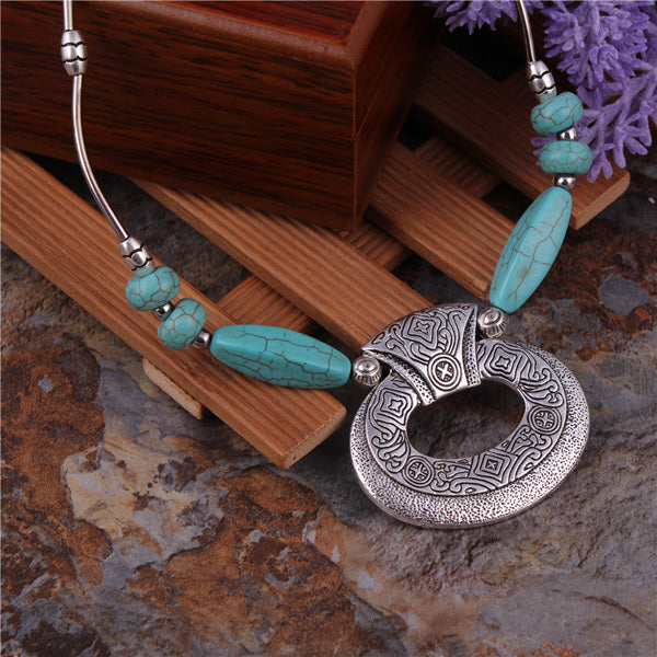 Circle Silver Carved Necklaces