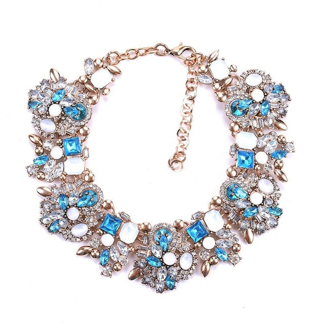 Blue white Statement Crystal Bib Necklace