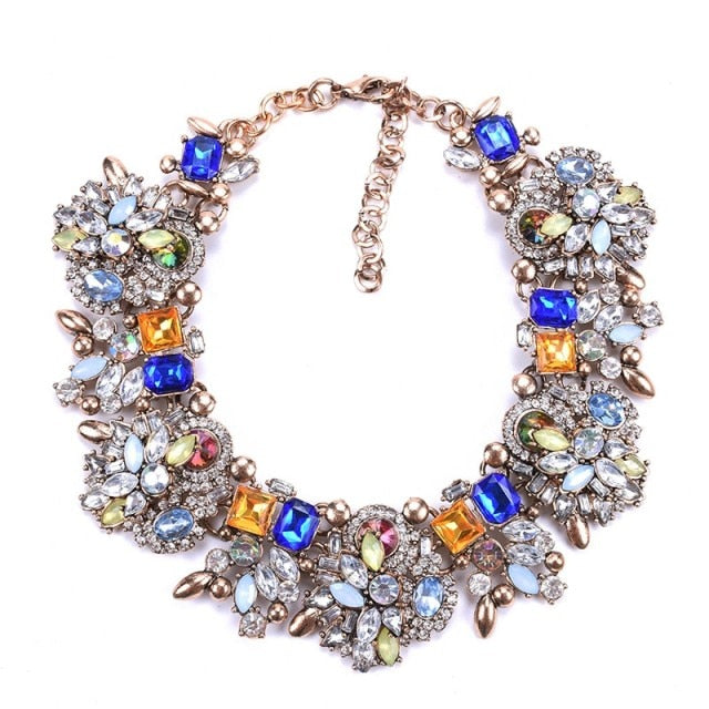 Blue orange Statement Crystal Bib Necklace