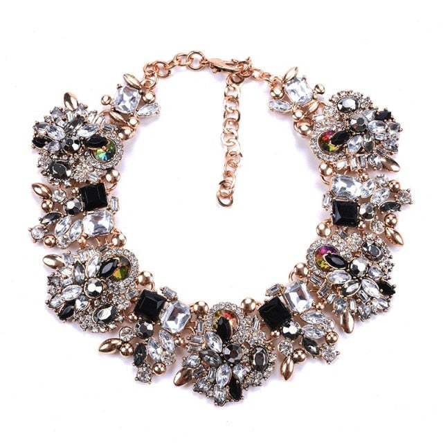 Black Statement Crystal Bib Necklace