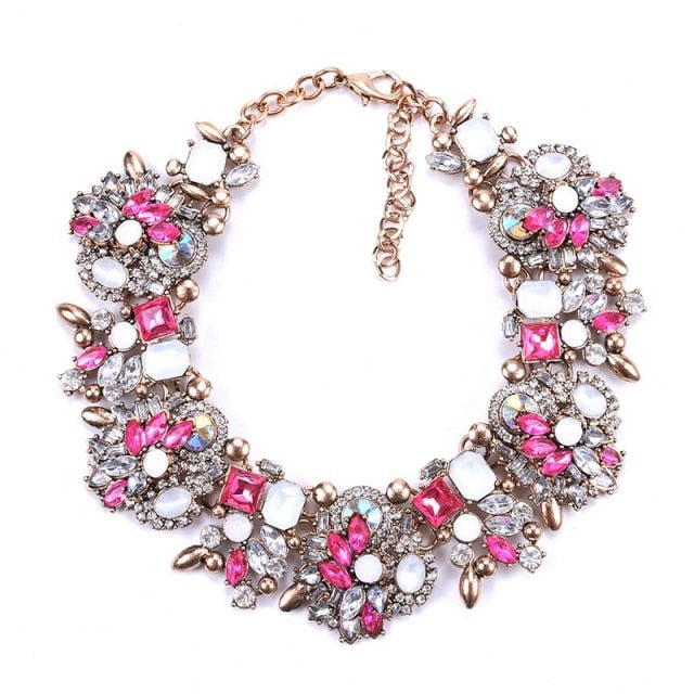Pink white Statement Crystal Bib Necklace