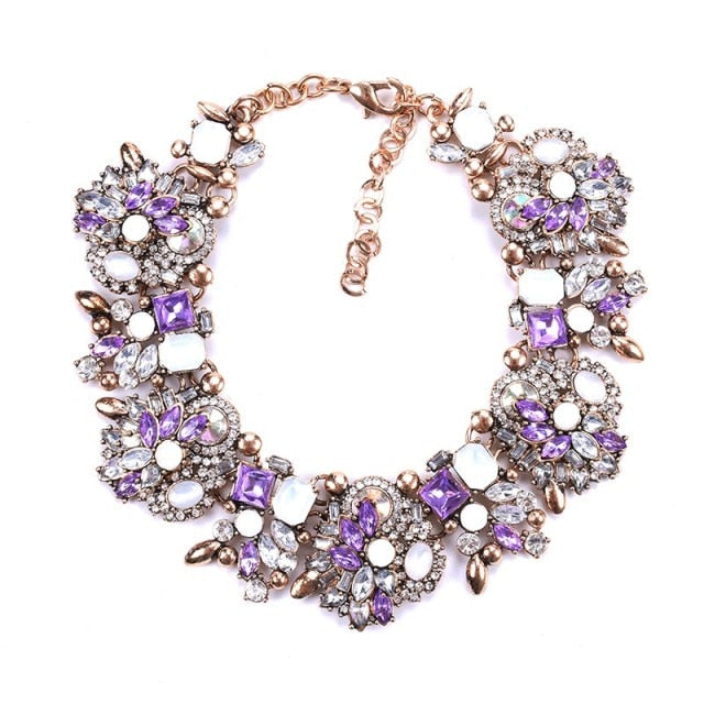 Purple white Statement Crystal Bib Necklace