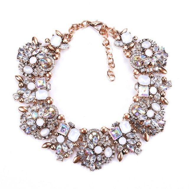 White Statement Crystal Bib Necklace