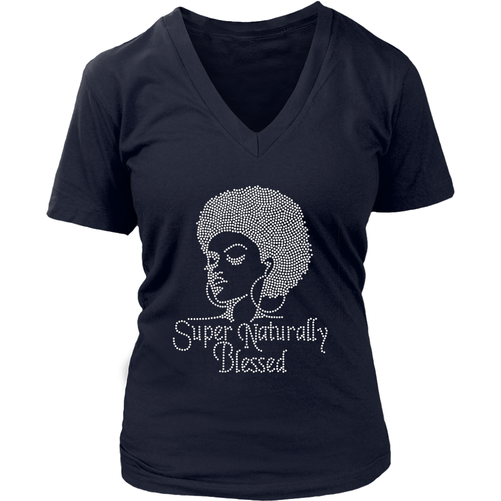 Super Naturally Blessed V- Neck Tee - Navy | Shop Sassy Chick