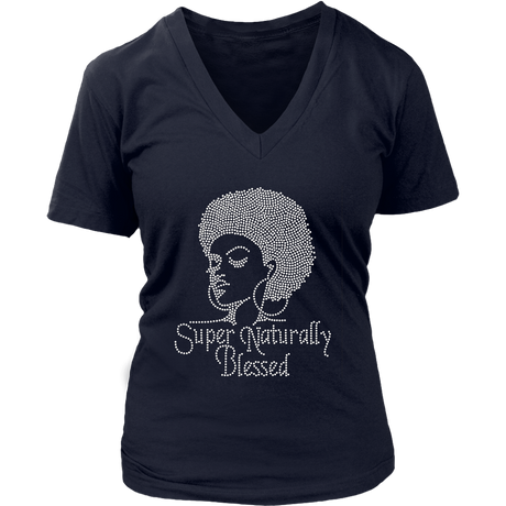 Super Naturally Blessed V- Neck Tee - Navy | Shop Sassy Chick