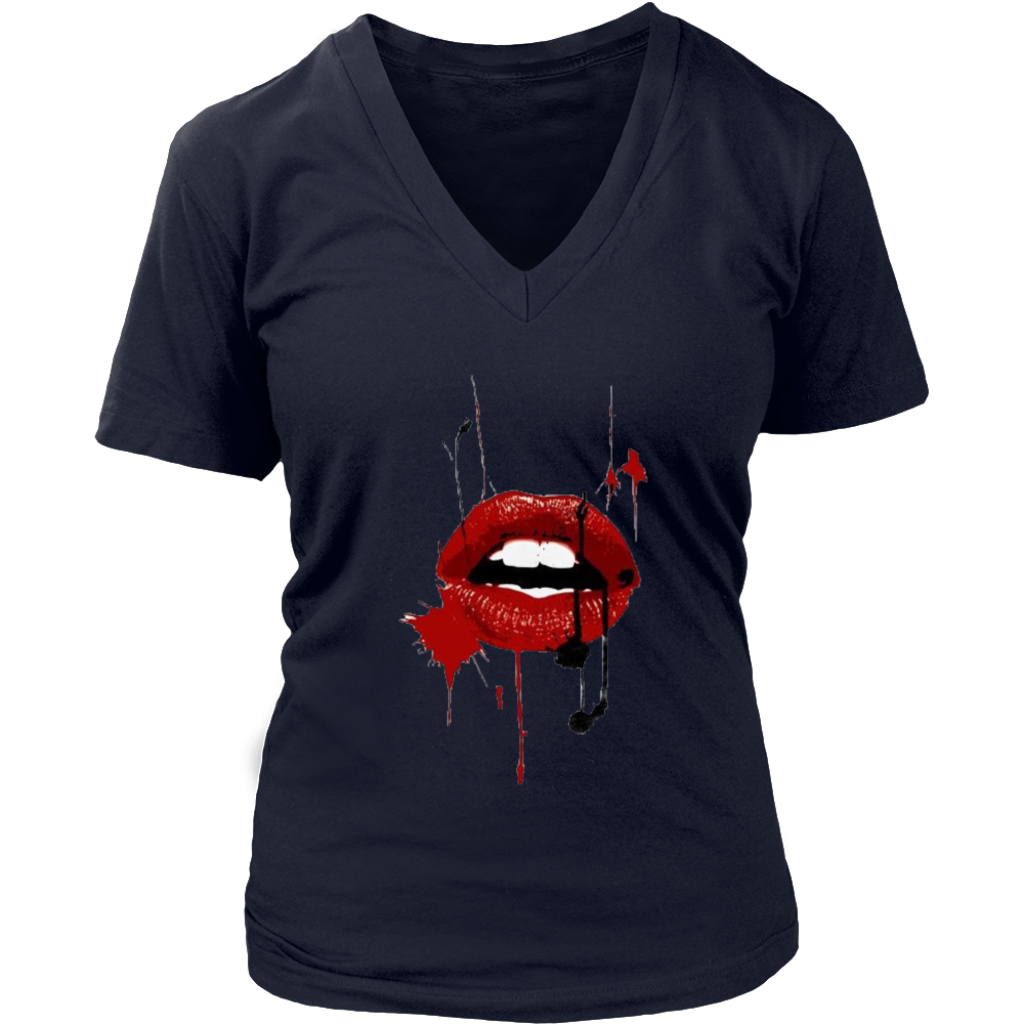 Black Red Lips V-Neck - Shop Sassy Chick