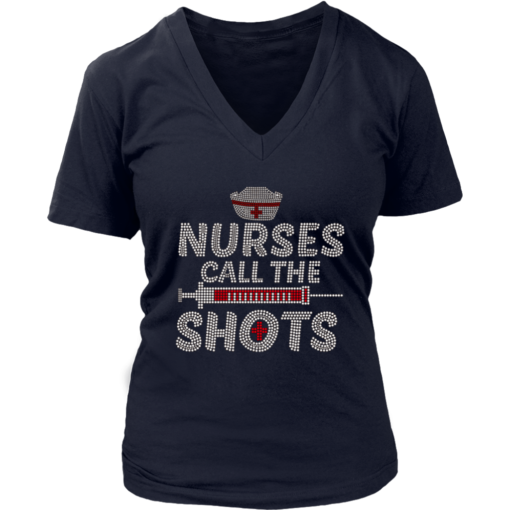 Nurses Call the Shots Women's V-Neck Tee - Navy | Shop Sassy Chick