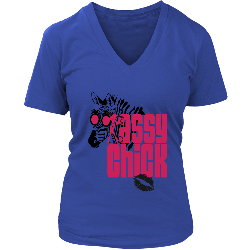 Sassy Zebra Women's V- Neck Tee -Blue | Shop Sassy Chick