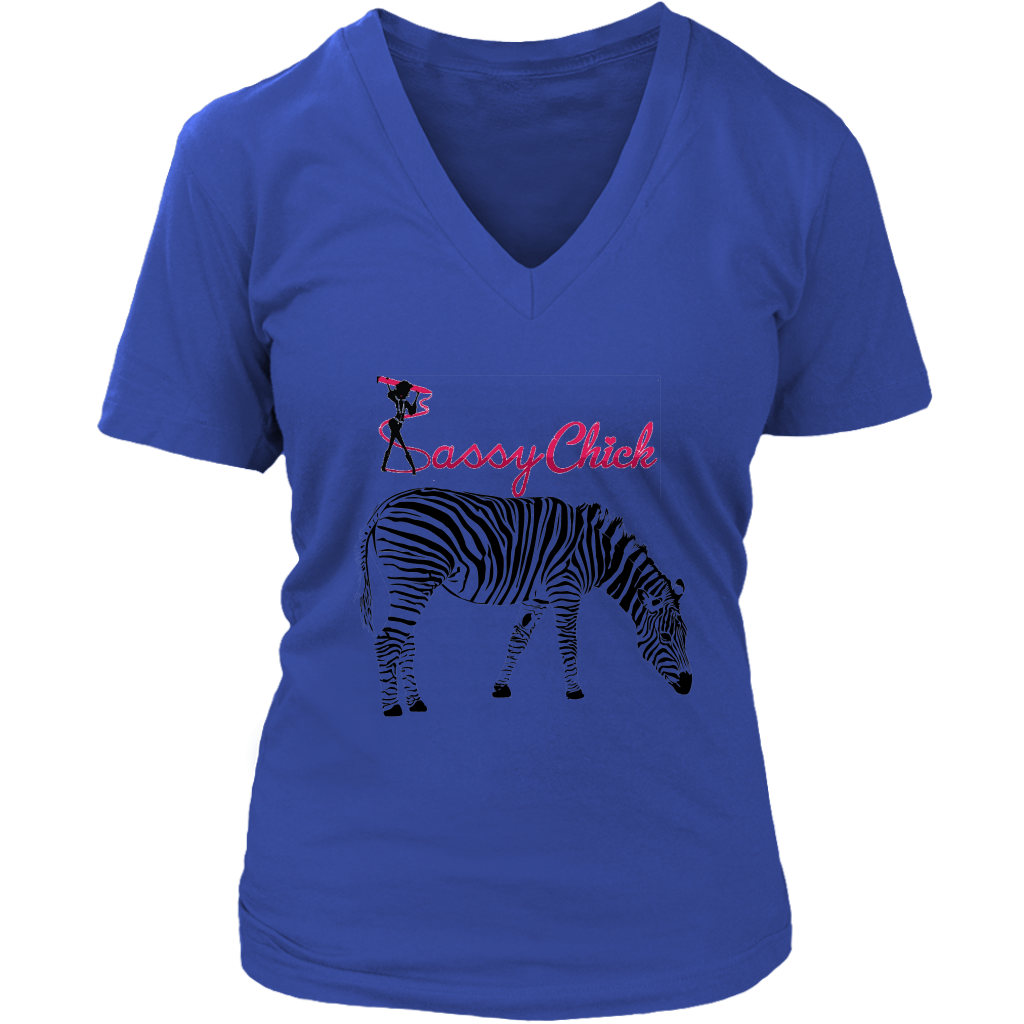 Sassy Zebra Women's V- Neck Tee - Blue | Shop Sassy Chick