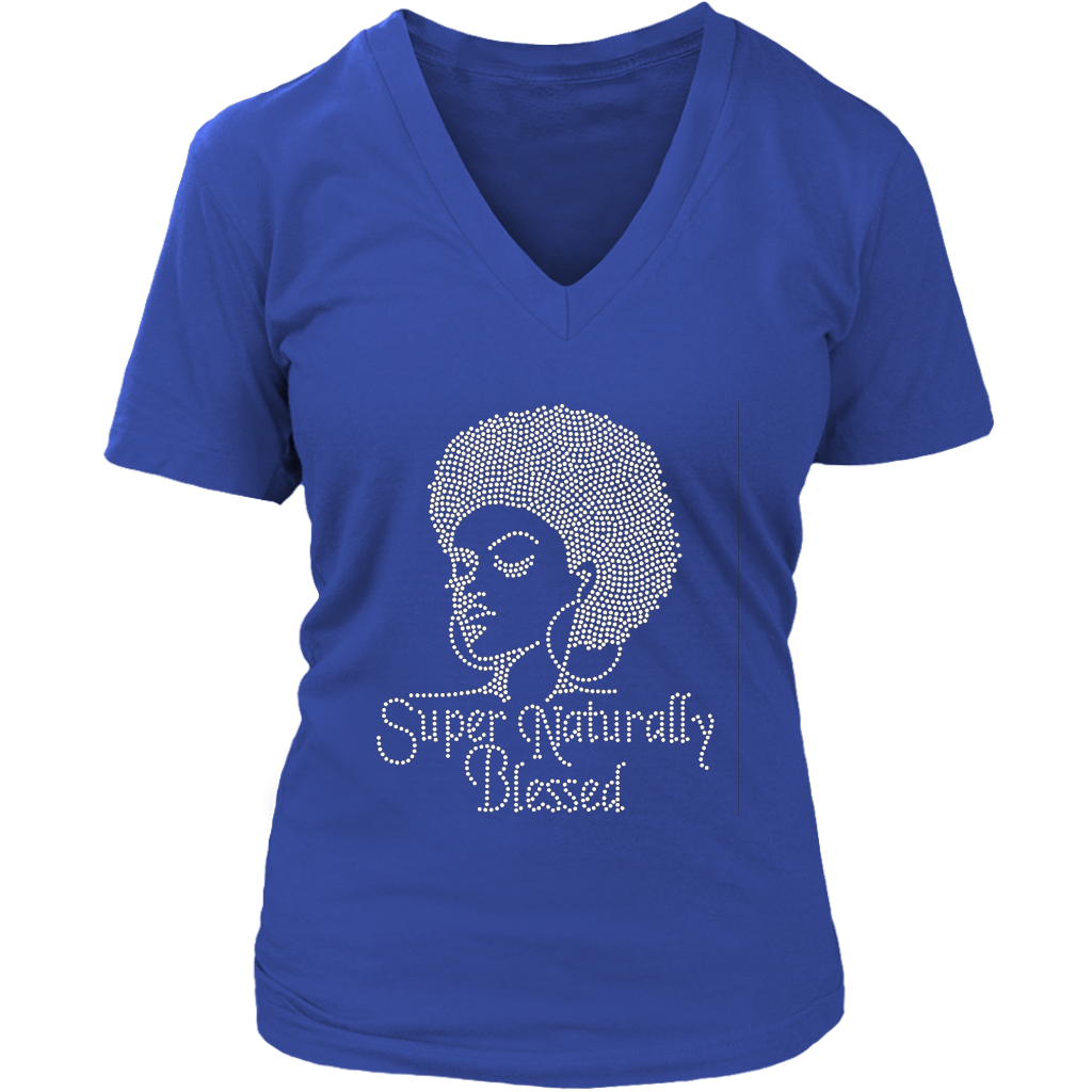 Super Naturally Blessed V- Neck Tee - Blue | Shop Sassy Chick
