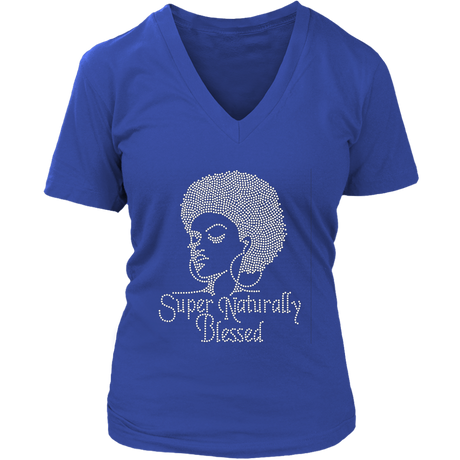 Super Naturally Blessed V- Neck Tee - Blue | Shop Sassy Chick