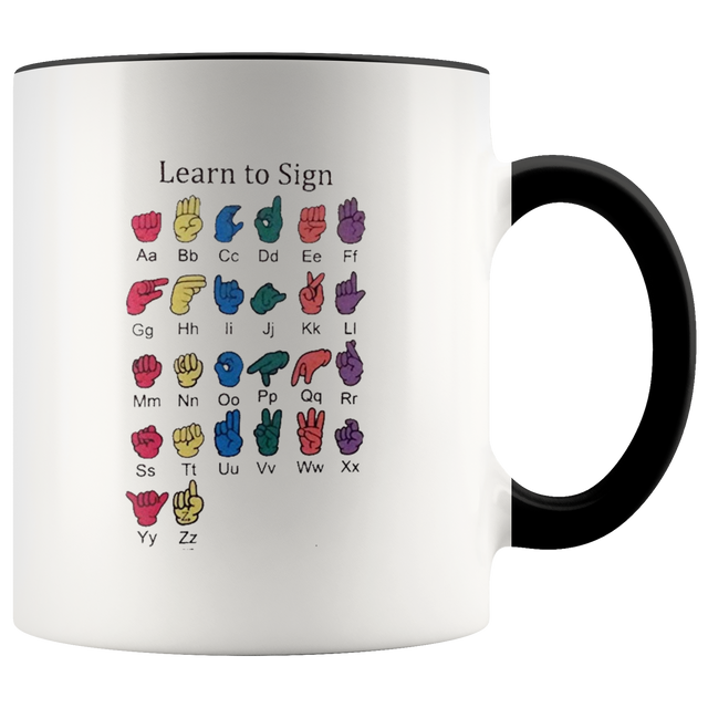 Learn ASL Ceramic Accent Mug - Black | Shop Sassy Chick
