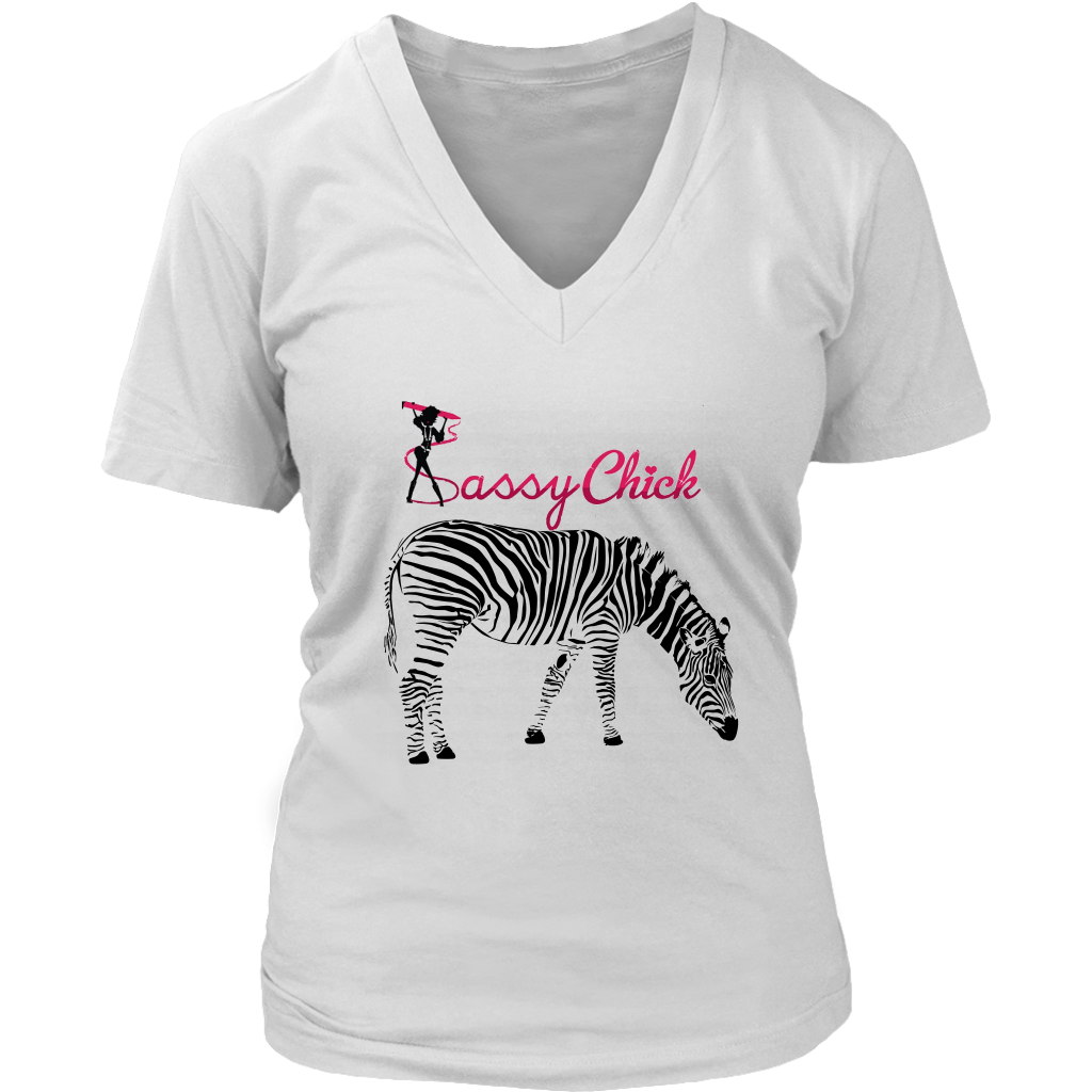 Sassy Zebra Women's V- Neck Tee - White | Shop Sassy Chick