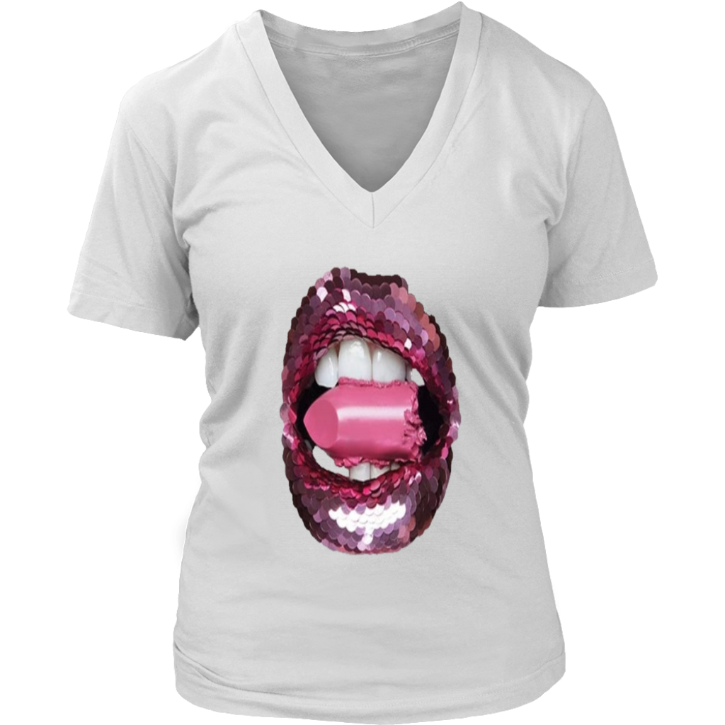 Glitter Lips V-Neck - Shop Sassy Chick