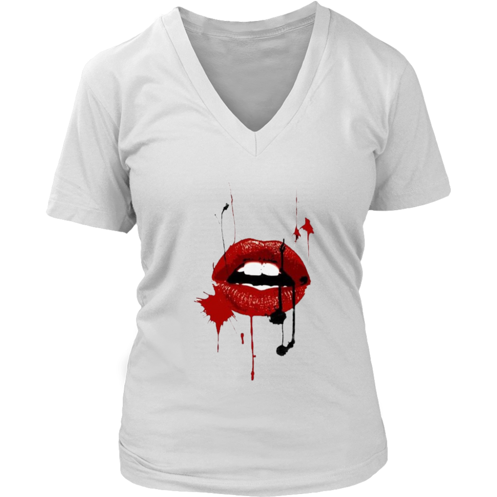 Black Red Lips V-Neck - Shop Sassy Chick