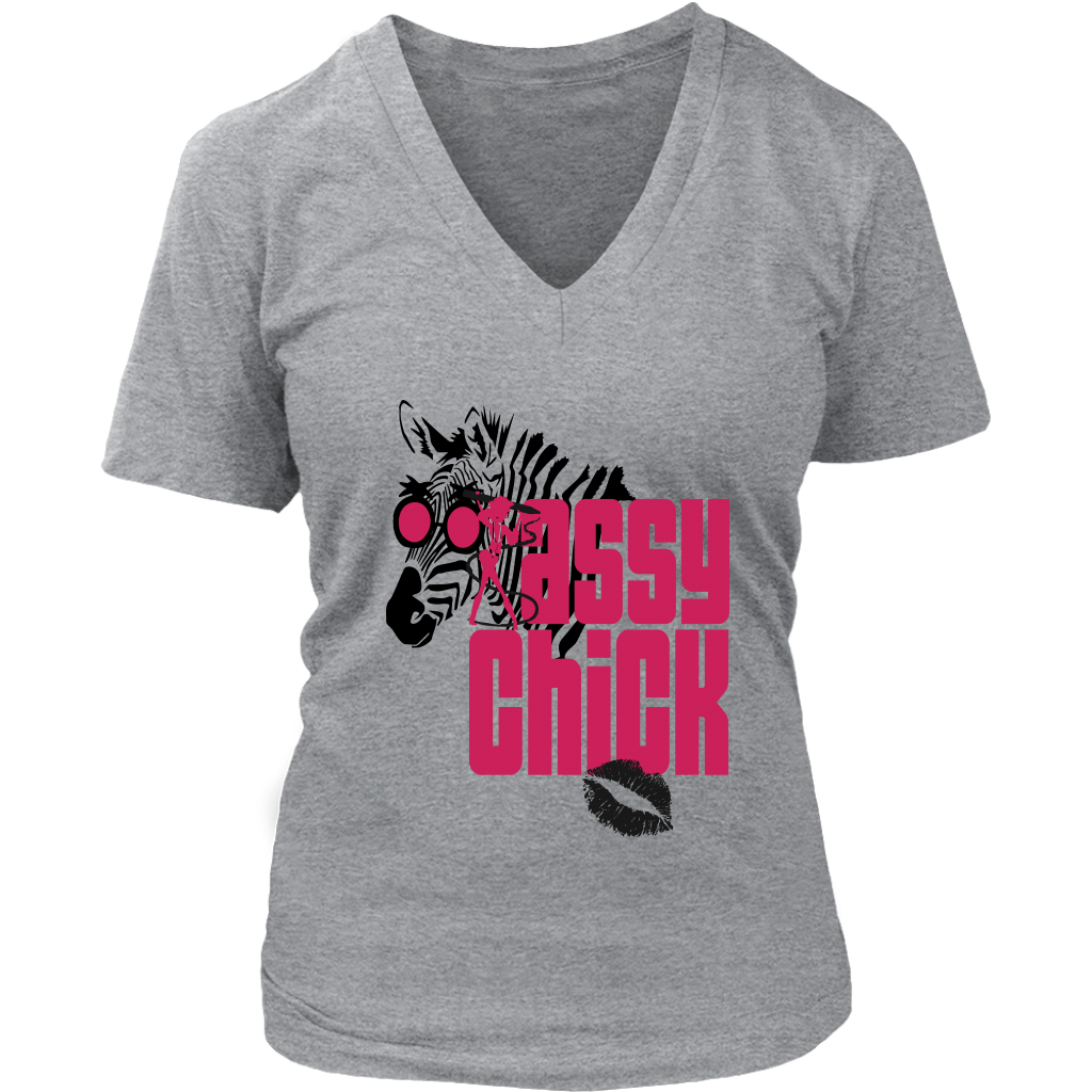 Sassy Zebra Women's V- Neck Tee -Grey | Shop Sassy Chick