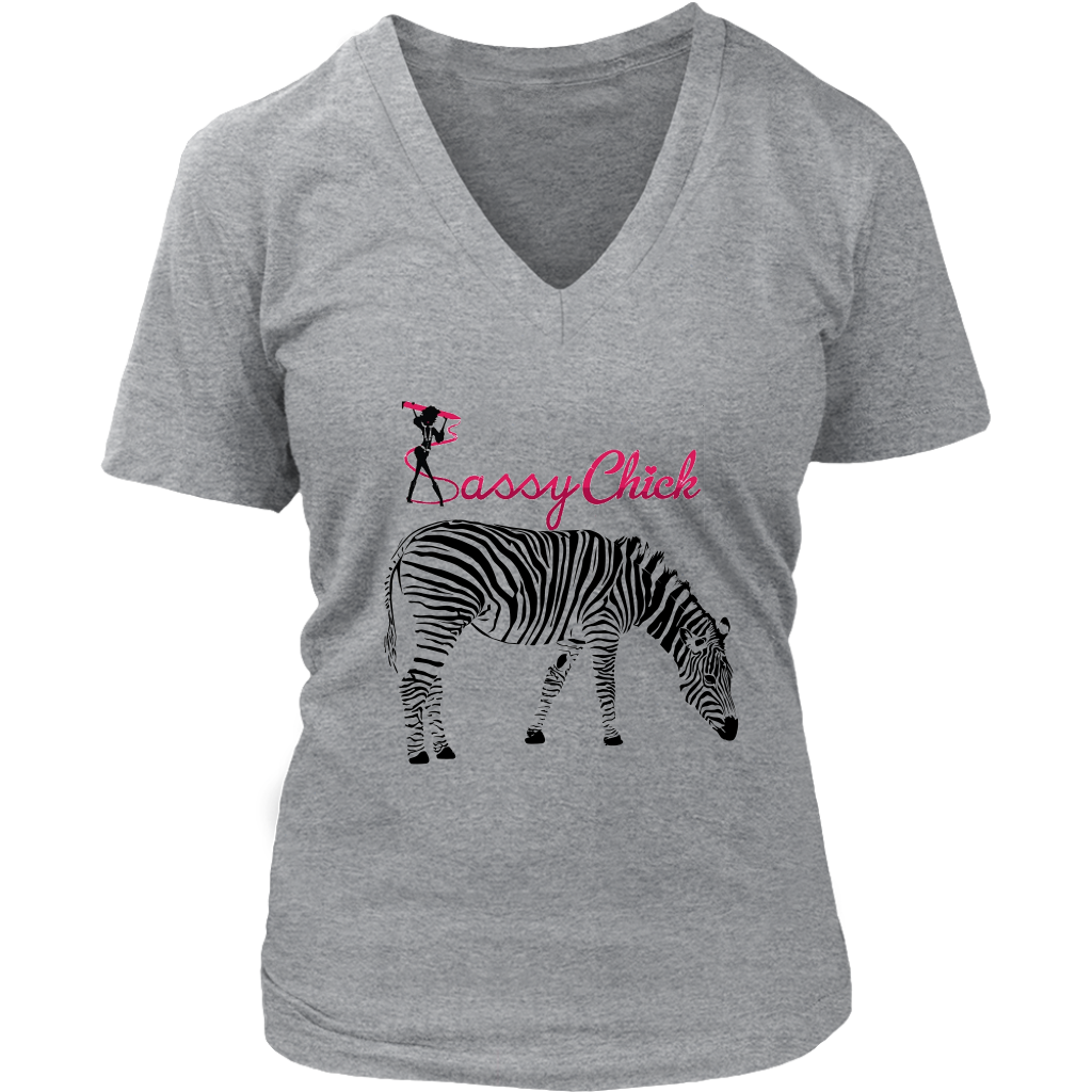 Sassy Zebra Women's V- Neck Tee - Grey | Shop Sassy Chick