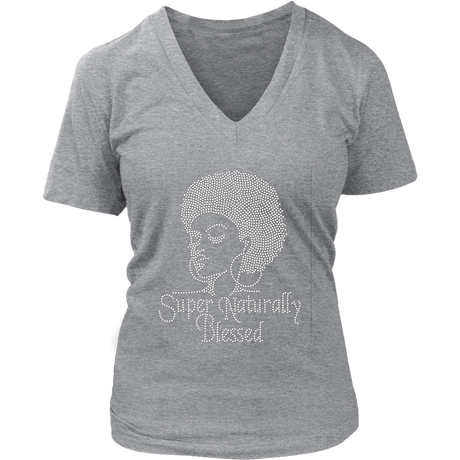 Super Naturally Blessed V- Neck Tee - Grey | Shop Sassy Chick