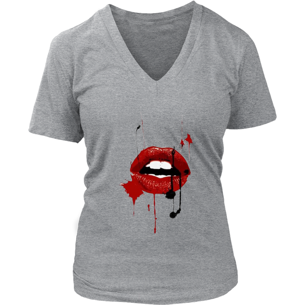 Black Red Lips V-Neck - Shop Sassy Chick