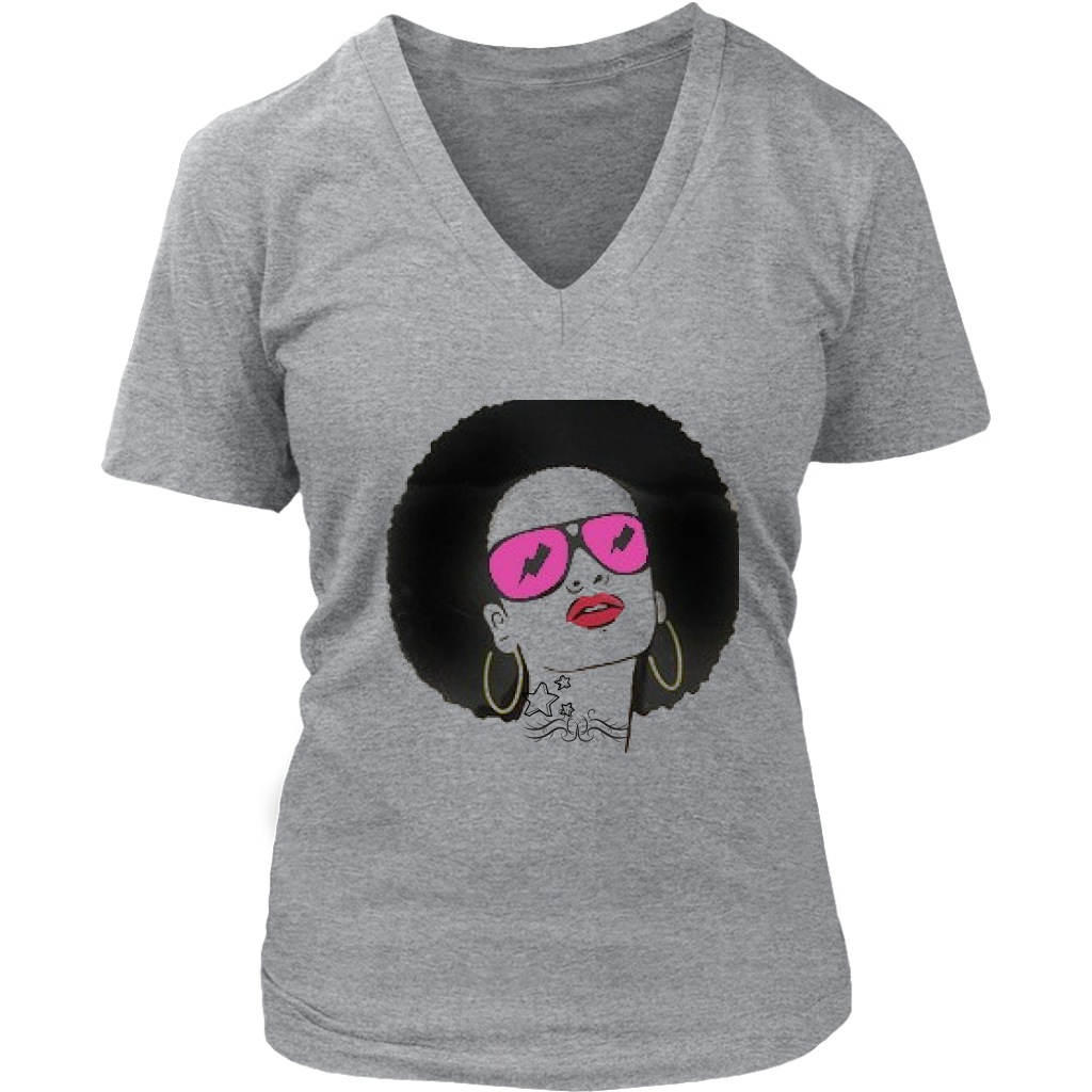 Sassy Afro Women's V-Neck Tee - Grey | Shop Sassy Chick