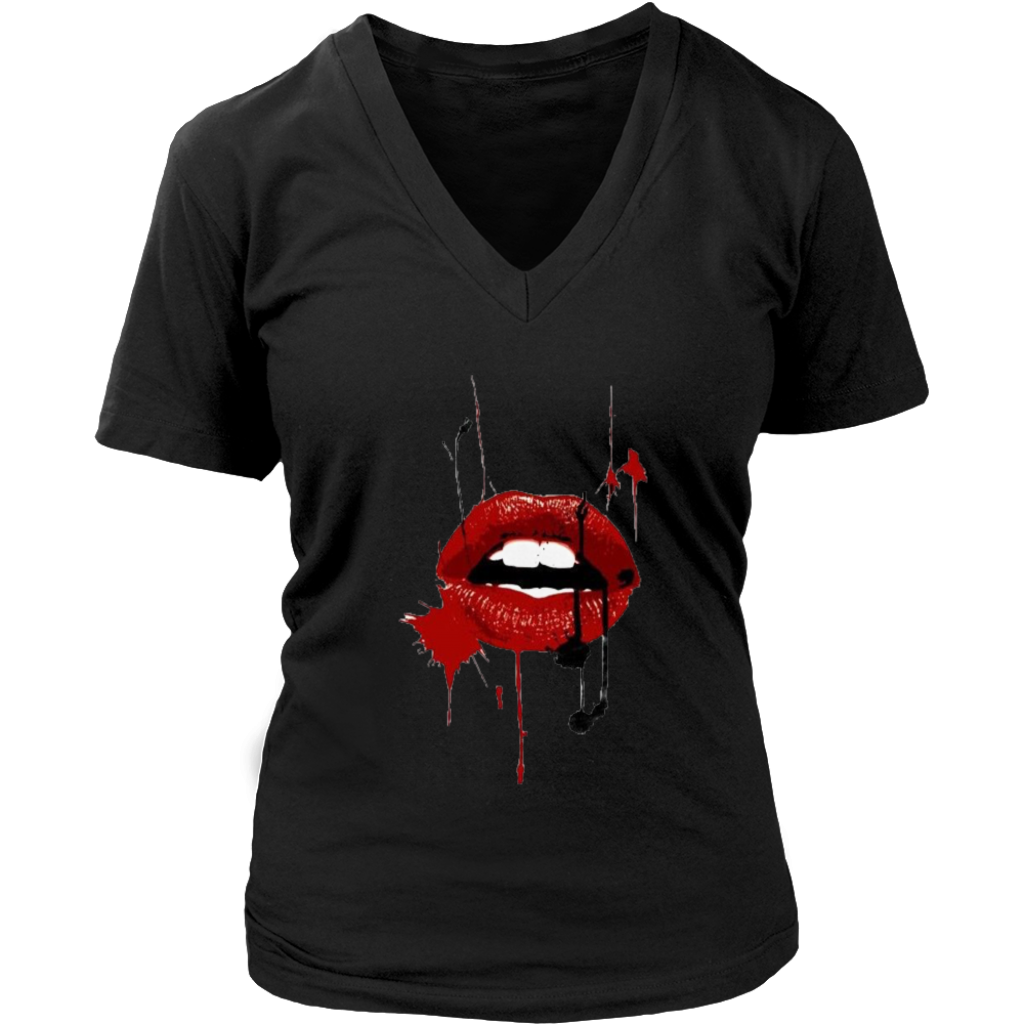 Black Red Lips V-Neck - Shop Sassy Chick