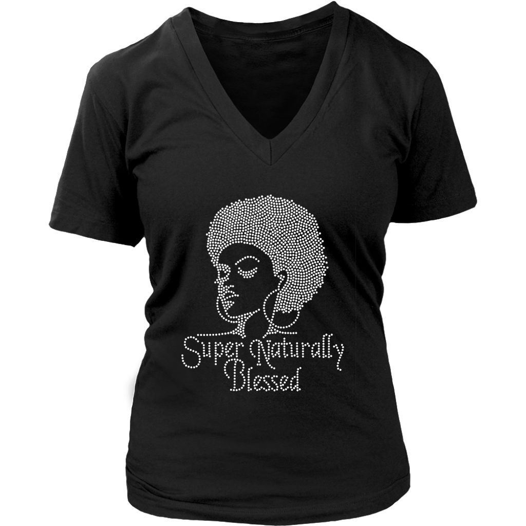Super Naturally Blessed V- Neck Tee - Black | Shop Sassy Chick