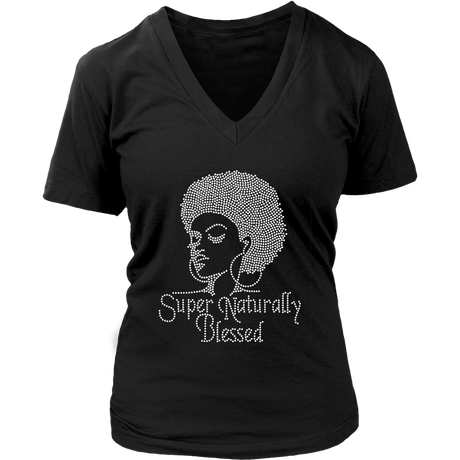 Super Naturally Blessed V- Neck Tee - Black | Shop Sassy Chick