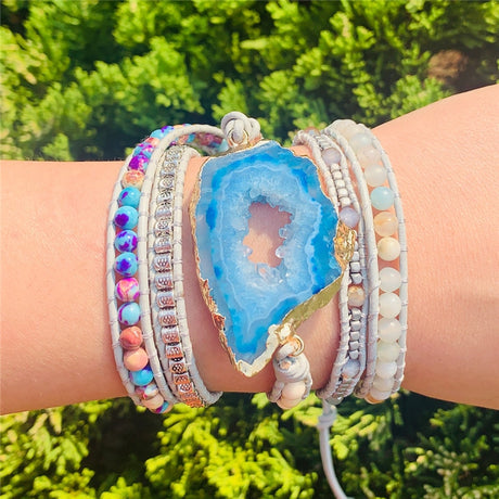 Boho Bracelet Natural Stones Charm 5 Strands Wrap - Shop Sassy Chick