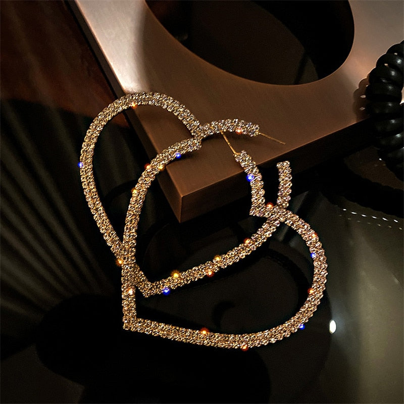 Big Heart Crystal Hoop Earrings - Shop Sassy Chick