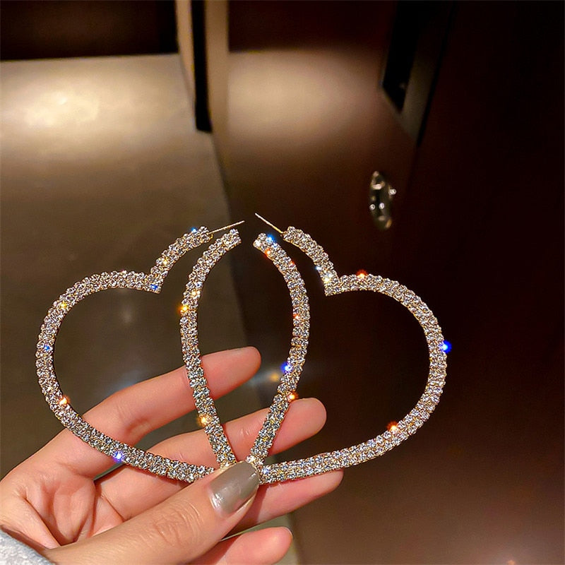Big Heart Crystal Hoop Earrings - Shop Sassy Chick
