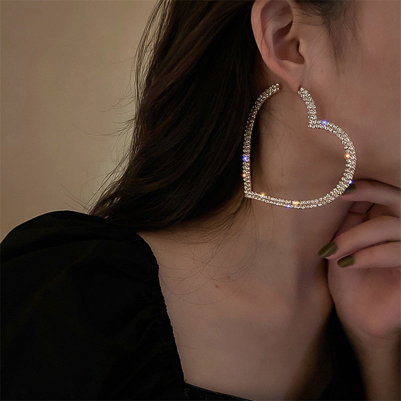 Big Heart Crystal Hoop Earrings - Shop Sassy Chick