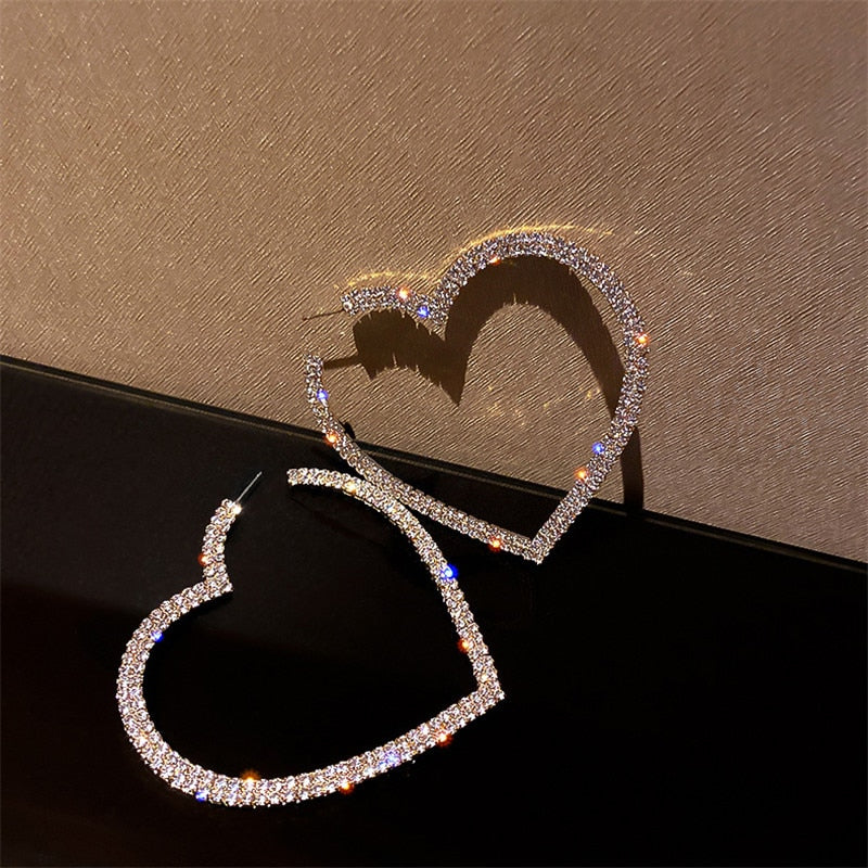 Big Heart Crystal Hoop Earrings - Shop Sassy Chick