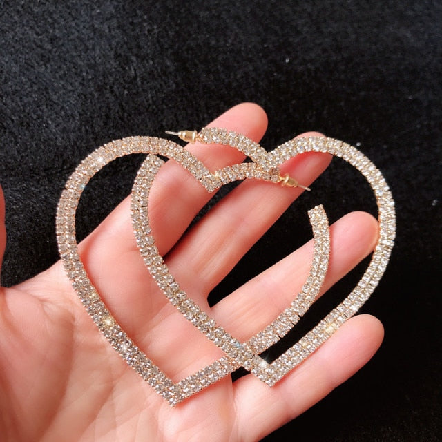 Big Heart Crystal Hoop Earrings - Shop Sassy Chick