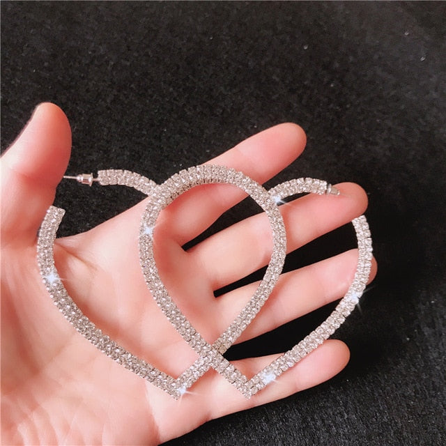Big Heart Crystal Hoop Earrings - Shop Sassy Chick