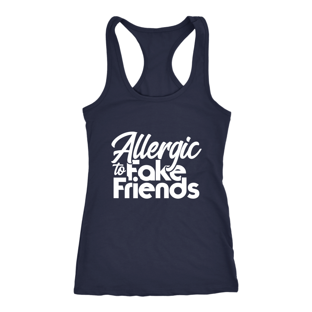 Allergic To Fake Friends Racerback Tank Top - Navy | Shop Sassy Chick