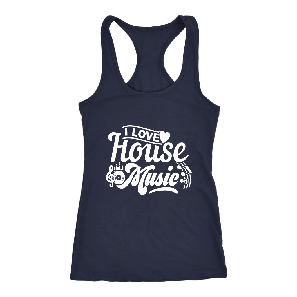I Love House Music Racerback Tank Top - Navy | Shop Sassy Chick